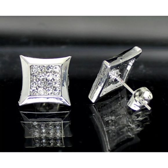 Iced out Square Kite Earrings Gold / Silver New - Picture 1 of 7